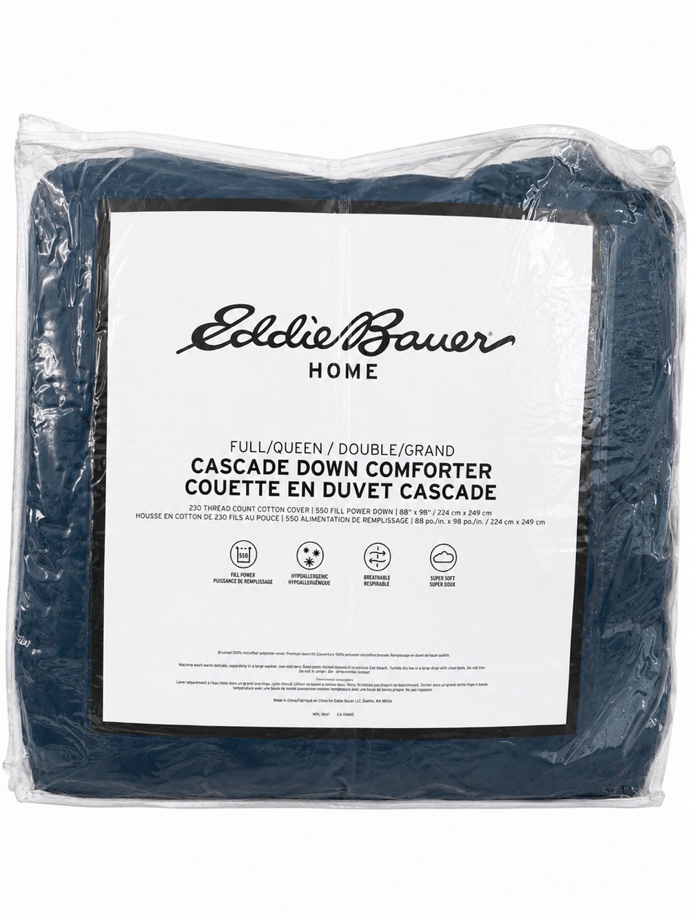 NWT Eddie Bauer Home Cascade 550 Fill Down Comforter Full/Queen Chambray Blue